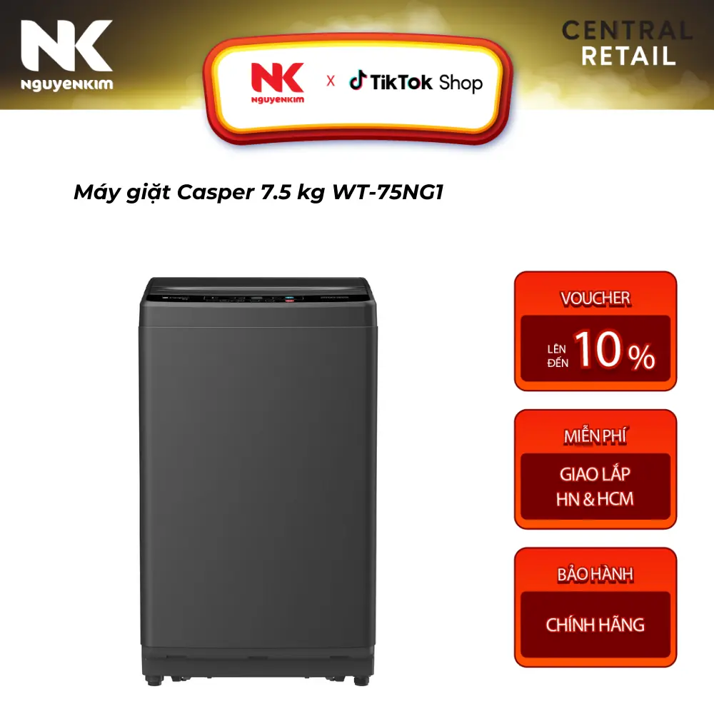 Máy giặt Casper 7.5 kg WT-75NG1, Chế độ sấy gió AirDry phơi khô nhanh