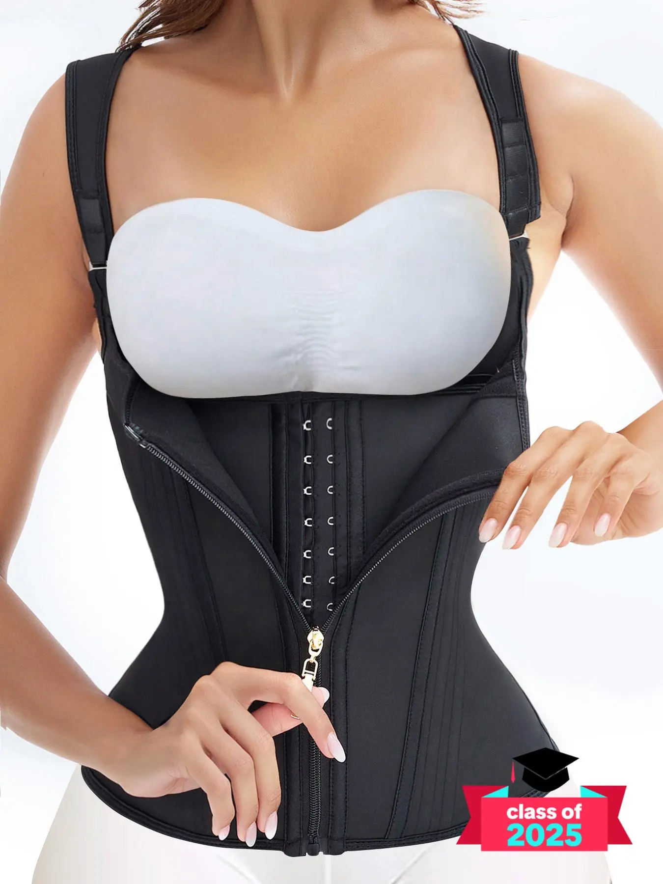 Women's Adjustable Hooks Zipper Shapewear Top, Basic Open Bust Tummy Control Shaper, High Stretch Waist Shaper for Daily Wear, Tummy Tuck Shapewear