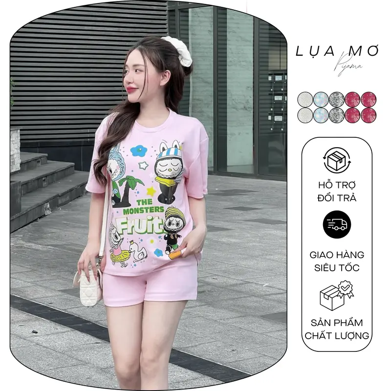 Set Đồ Nữ, Đồ bộ Đùi Vải Thun Cotton Co Giãn In Hình Dễ Thương Form 40-60kg - Đồ Bộ Lụa Mơ LM90 Top Thun Women 0