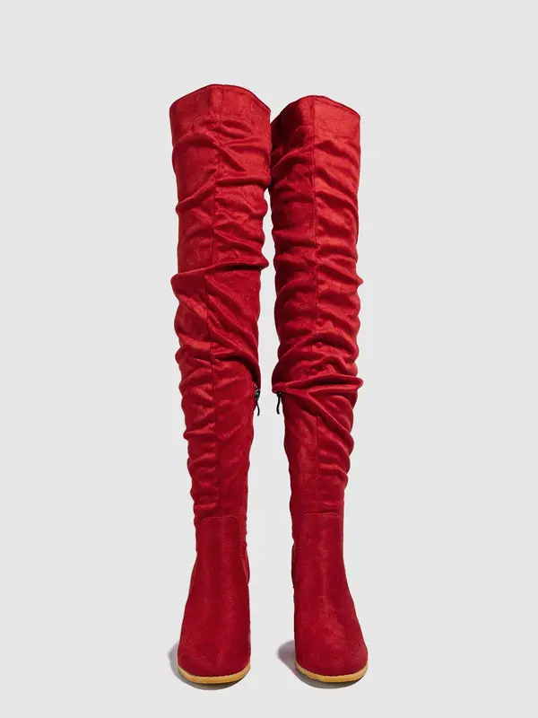 Women's 2024 Trendy Fashionable Solid Color Pointed Toe Boots, Elegant Zipper Design over the Knee Boots for Daily Wear, Botas Para Mujeres, Fall Outfit, Botas 8