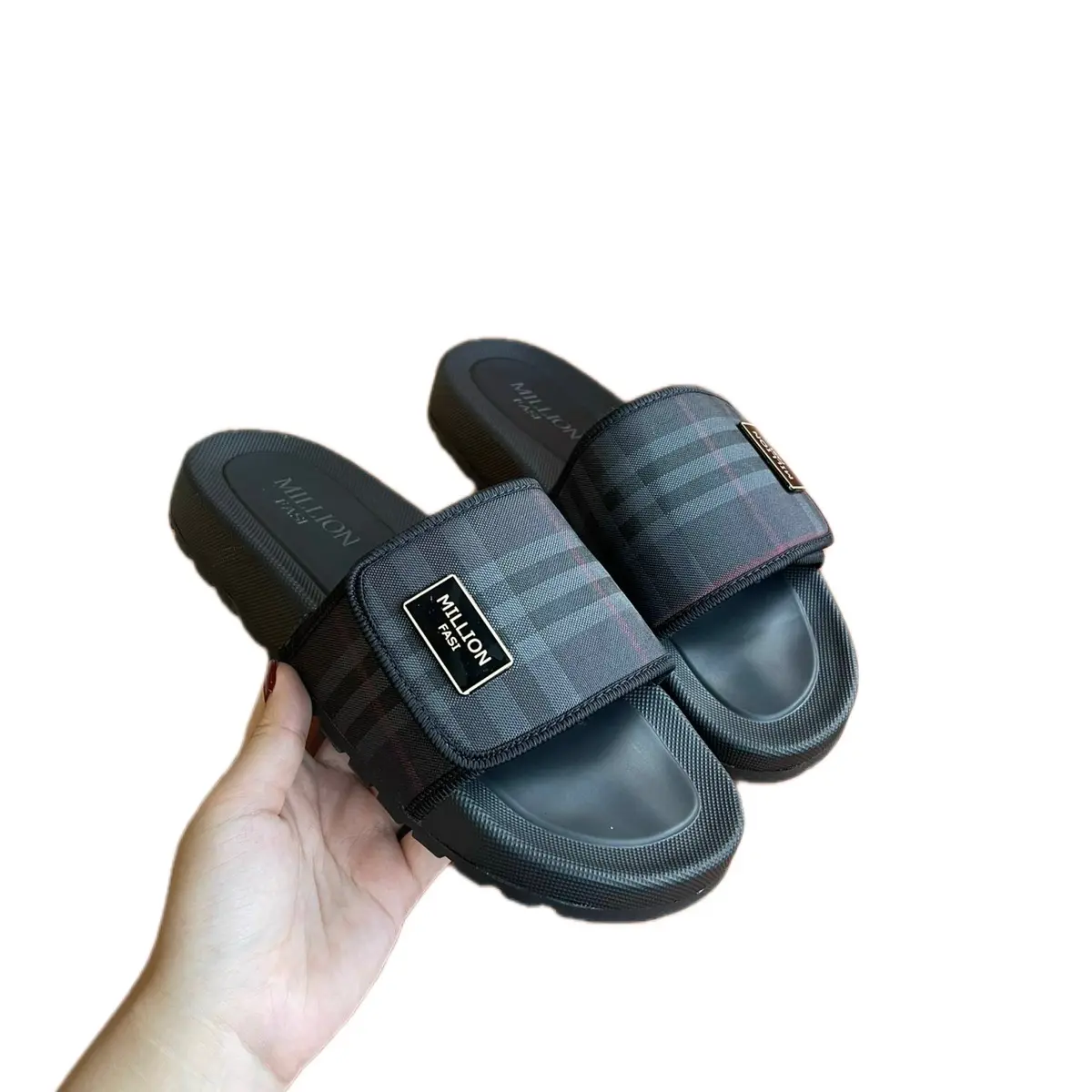 Dép H23 Kẻ ca rô đen hót tren 2024 đế cao su cao 3cm tôn chiều cao cực êm ái và dễ chịu DéP Nam Slipper Đế Bằng depnam  chat
