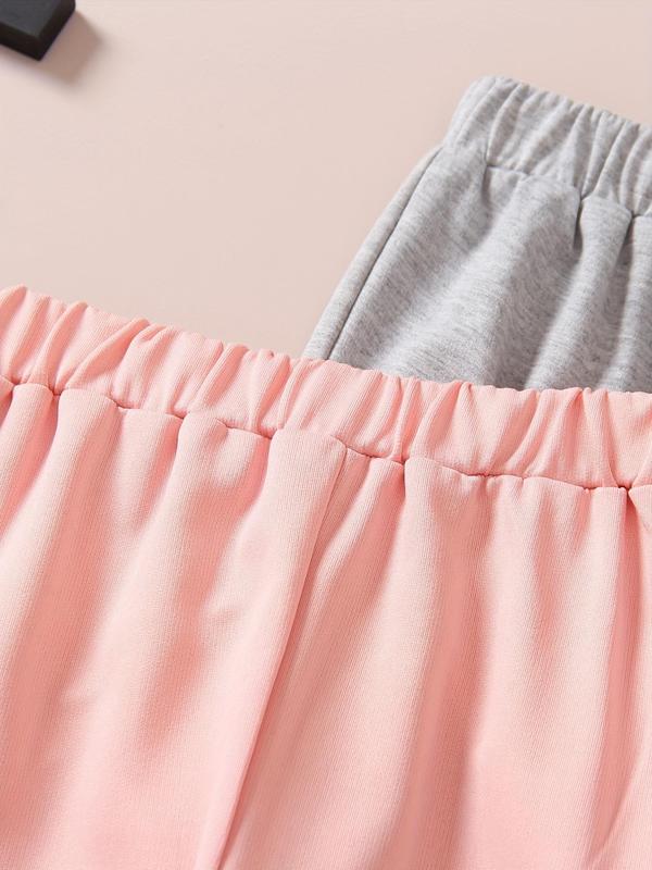Girl's Letter Print Elastic Waist Pants, Casual Comfy Trousers for Daily Outdoor Wear, Girls Bottoms for Spring Fall, Kids Clothes 6