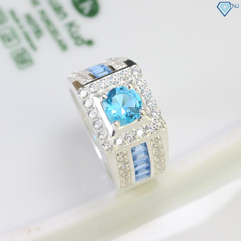 Nhẫn nam bạc TNJ đính đá xanh dương NNA0624-XANH-DUONG khắc tên