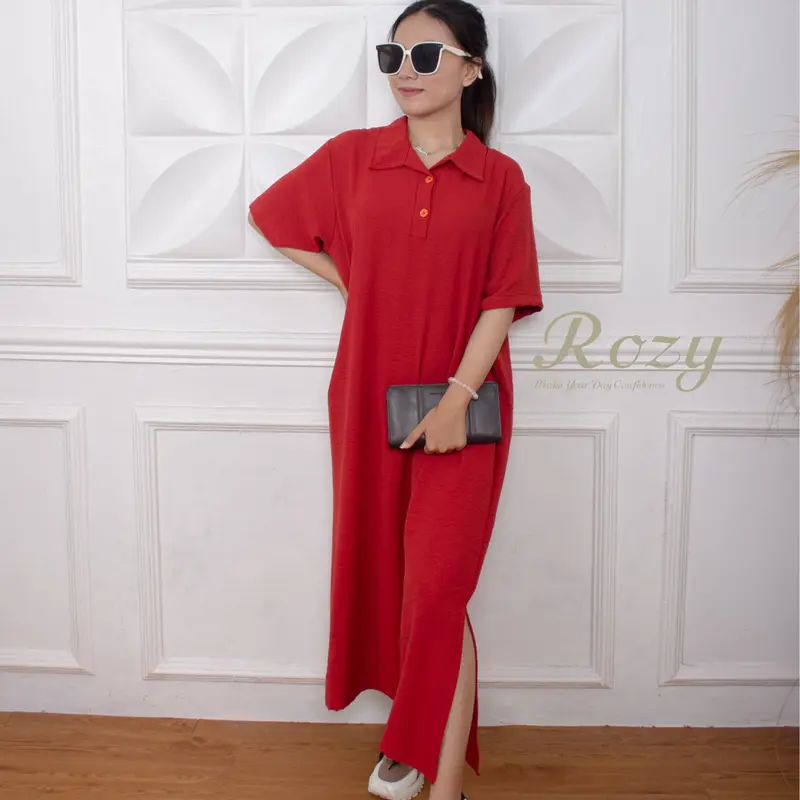 Rozy - Long Dress Button Cringkel Baju Midi Casual Panjang Wanita Gaun Hitam Simple Baju Pesta Pendek 7