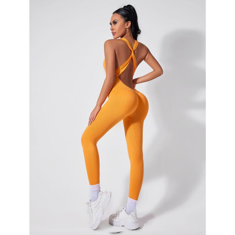 Áo Jumpsuit Quần Tập Yoga, Hàng Mới Về, Thiết Kế Liền Mạch, Hở Lưng Chữ V Sâu, Dành Cho Nữ, Mỏng Siêu Nhỏ, độn Hông, Nhanh Khô, Thích Hợp Cho Thể Thao, Một Mảnh Chạy Bộ 5