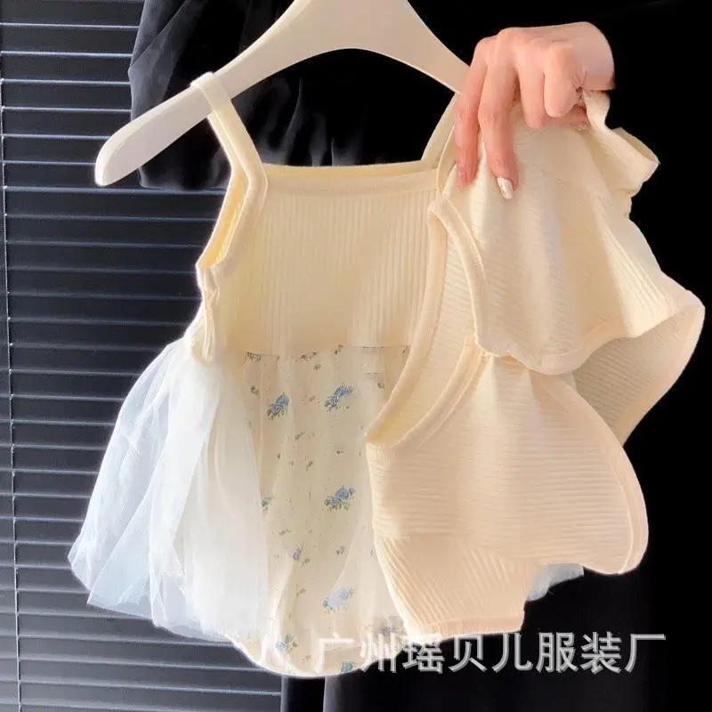 Baby Girl Romper Summer Style Infant Stylish Cute Little Princess Fairy Mesh Strap Bodysuit Short Sleeve Set