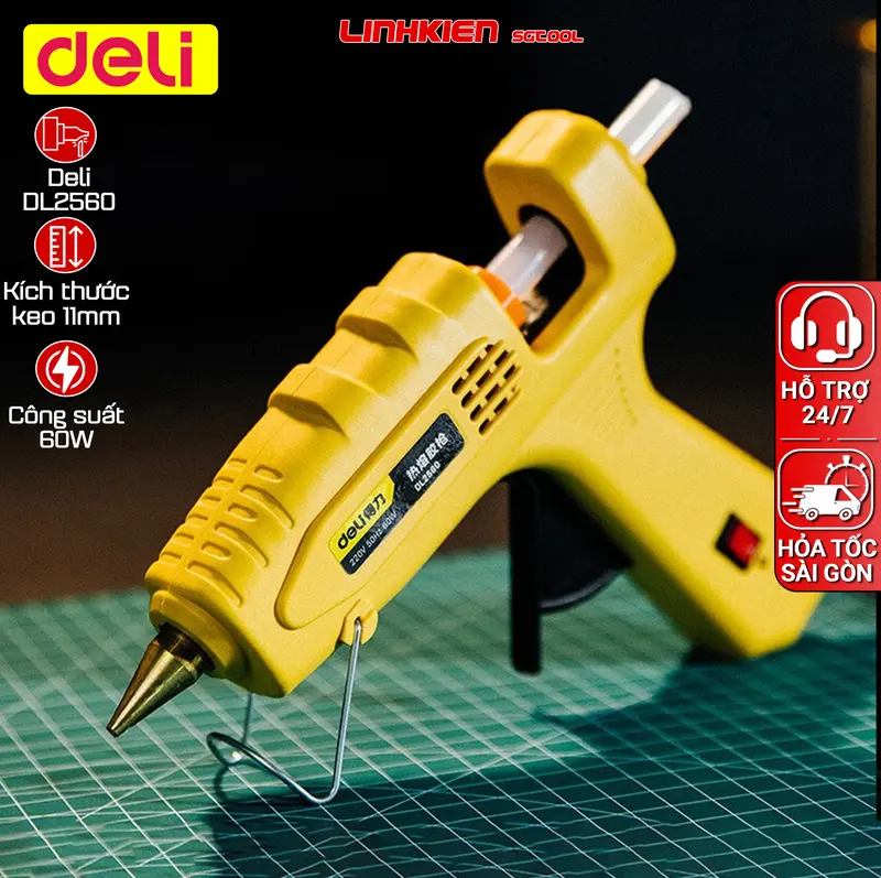 Máy bắn keo nến Silicone Deli 60W Deli Chính Hãng Nhỏ Gọn, An Toàn Dễ Sử Dụng Nóng Nhanh Ra Keo Đều - DL2560 0