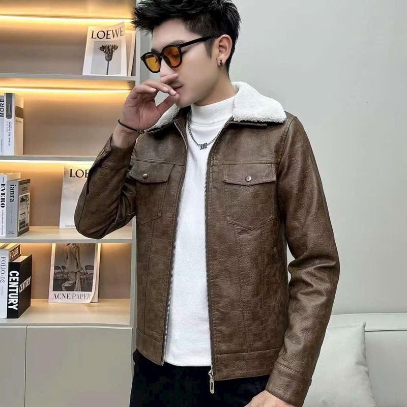 Áo da nam Quảng Châu cao cấp , lót lông nhung siêu ấm ( cổ lông tháo rời được )