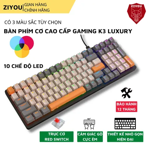 Bàn Phím CƠ Ziyou K3 Luxury Cao Cấp, Phím Gõ Êm Sử Dụng Trục Cơ Red Switch, Led 16,5 Triệu Màu 10 Chế Độ, Bảo Hành 12t
