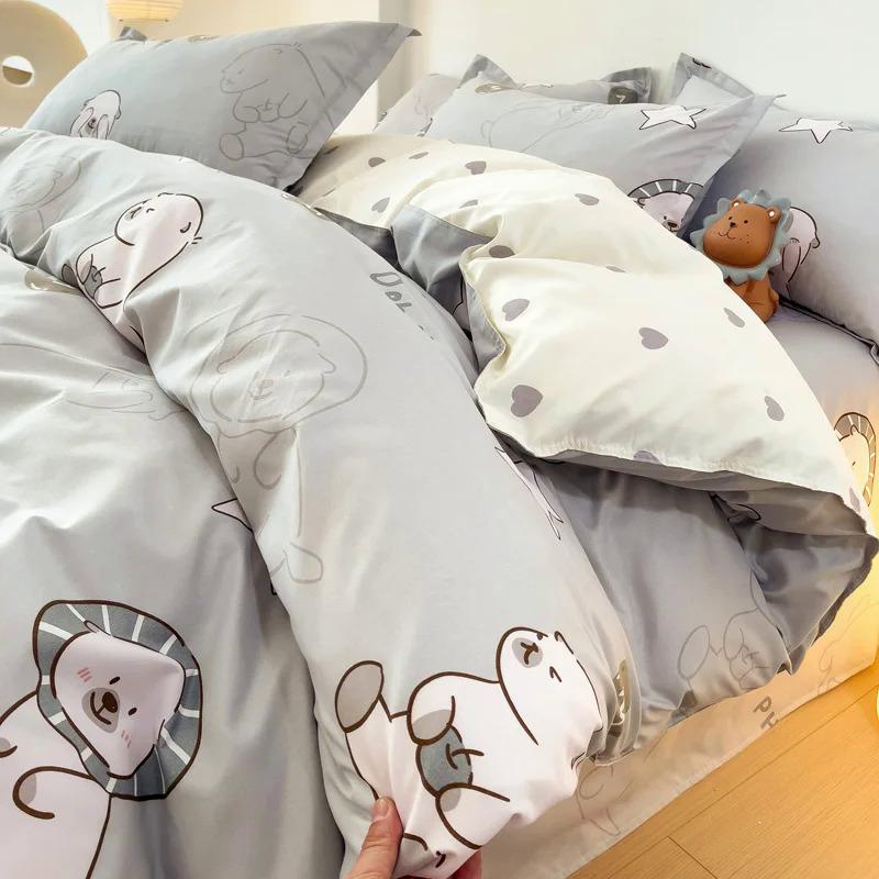 Product Introduction of EGW spring bedding set 3PCs cartoon Boys Girls bed linen Grey Lion pink bear pillowcase printed home linen for children kids 20