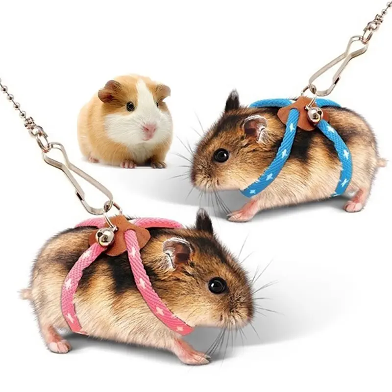 Set Abah-Abah Tali Boleh Laras Untuk Haiwan Peliharaan Kecil Tali Cengkaman Untuk Hamster Dengan Loceng Ferret