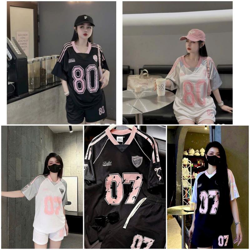 Set Bộ Nam Nữ In Số 07 - 80 - Áo Phông - Thun Thể Thao Bóng Đá Form Rông Tay Lỡ Phối Quần Short Đùi Ngắn- Top Đi Chơi Sport Áo Thun Chạy Bộ Tập Thể Dục