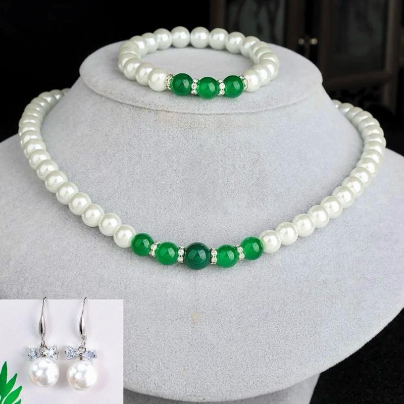 Bộ Ba Món Vòng Cổ Ba Món Tổng Hợp Đính Ngọc Trai Nhân Tạo Gồm Vòng Cổ Vòng Tay Bông Tai - Đơn Giản Nhẹ Nhàng Phong Cách Hàn Quốc Sang Trọng Dành Cho Phụ Nữ Lớn Tuổi Trung Niên 1