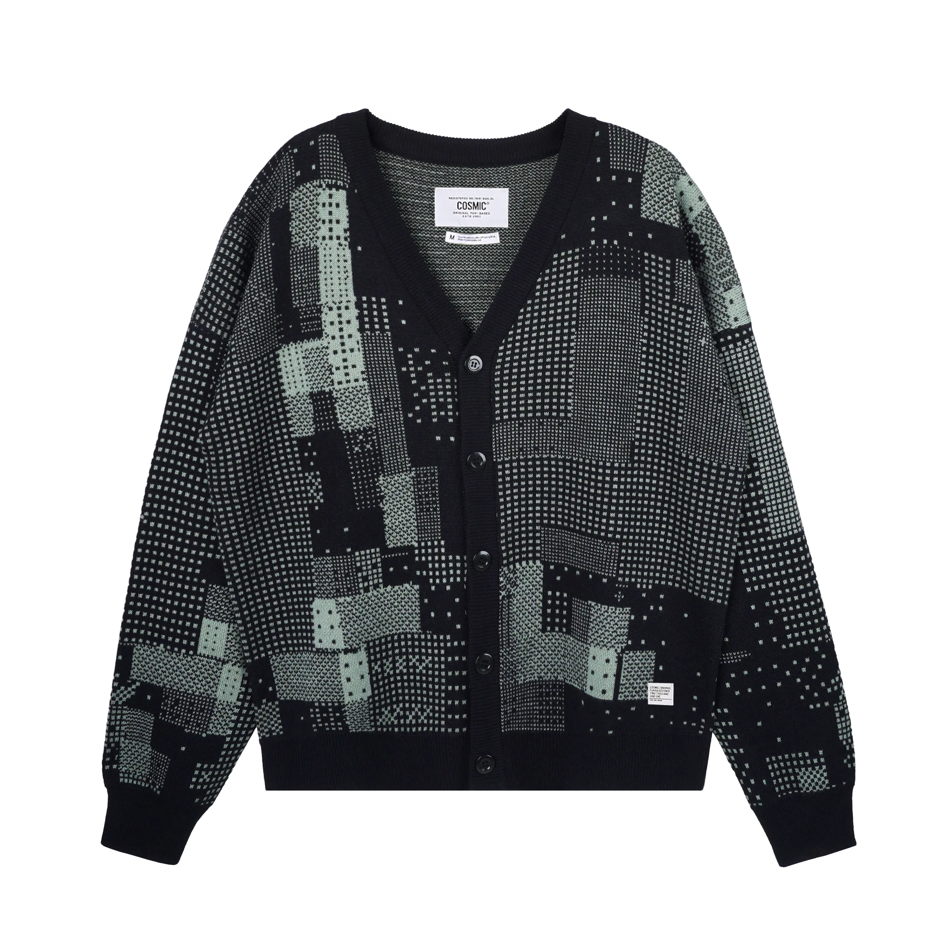 COSMIC Sweater Knit Rajut MARCIO BLACK Cardigan Pria Motif Panjang Kancing Tengah Depan Cutting Loose Fit Premium Cotton Knit