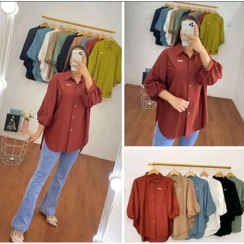 KEMEJA LENGAN BALON BAHAN CRINGKLE AIRFLOW BY ELANAAFASHIONSTORE