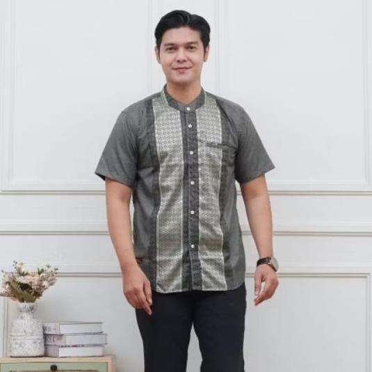 Baju Koko Pria Dewasa Lengan Pendek Terbaru Muslim Songket Nyaman Motif Lembut 1