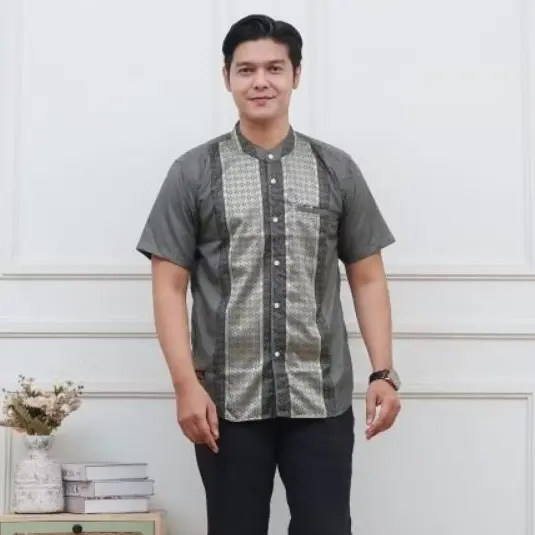 Baju Koko Pria Dewasa Lengan Pendek Terbaru Muslim Songket Nyaman Motif Lembut 0