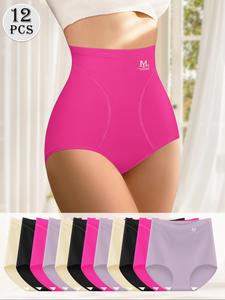 Women's Solid Color Letter Print High Waist Briefs, Regular Fit Soft Comfy Breathable Seamless Underwear for Daily Wear, Ladies Pastel Underwear for All Seasons