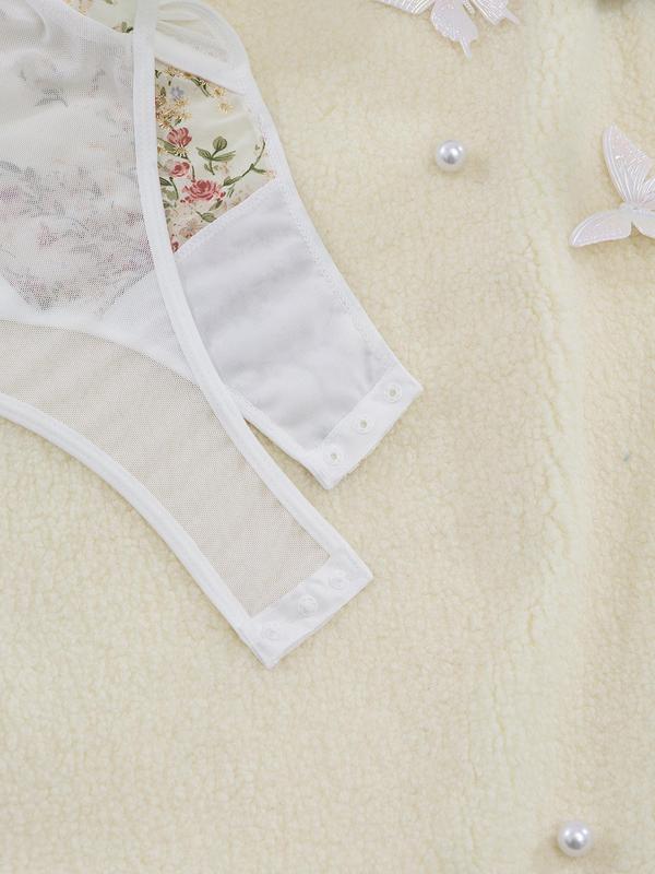 Women's Floral Print Lace Up Shapewear Bodysuit, Adjustable Strap Backless Shaper, Tummy Control Shapewear for Women 4
