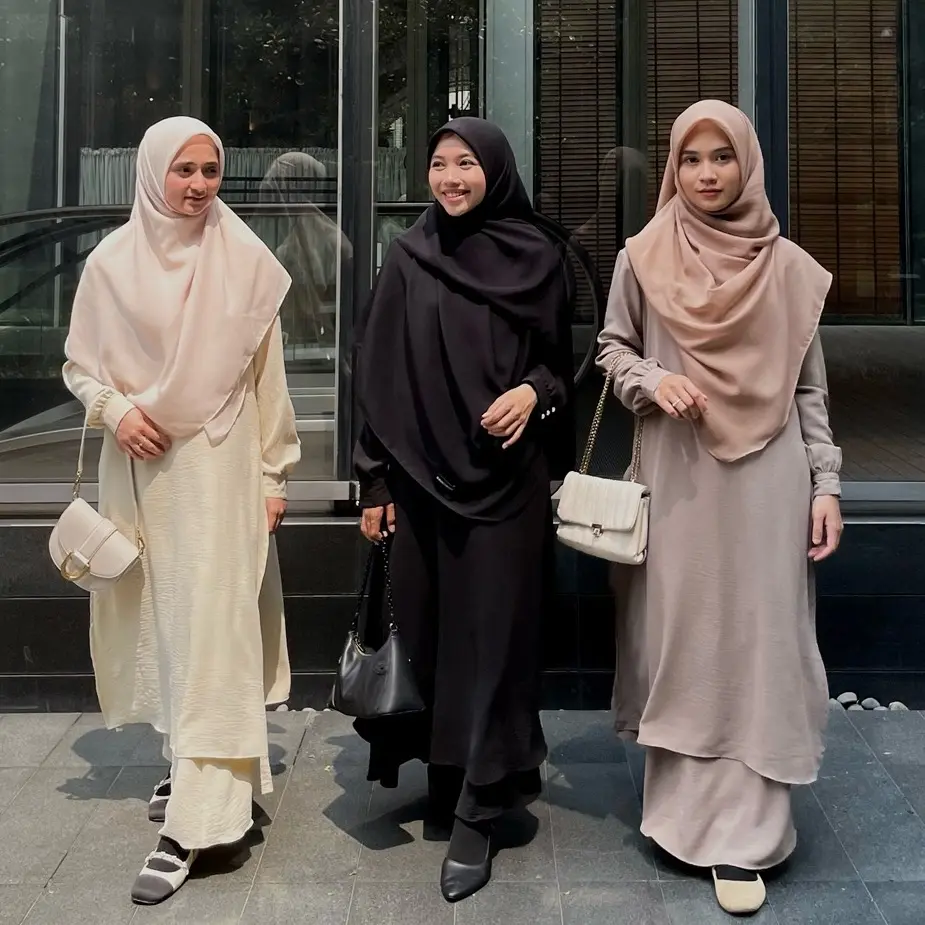 HAWACORNER - SABIRA SET long tunik set rok crinkle airflow busui friendly Kancing Karet Melar Mutiara