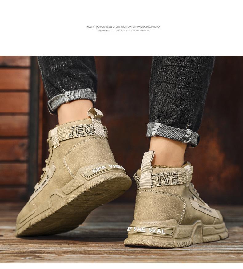 Product Introduction of in Stock Martin Boots High-Top Shoes Men's Sneaker Work Shoes in Stock Martin Boots High-Top Shoes Men's Sneaker Work Shoes Autumn and Winter New Fashion Men's Big Head Shoes British Style High-Top Lace-up Martin Boots Teenagers Platform Work Shoes 8