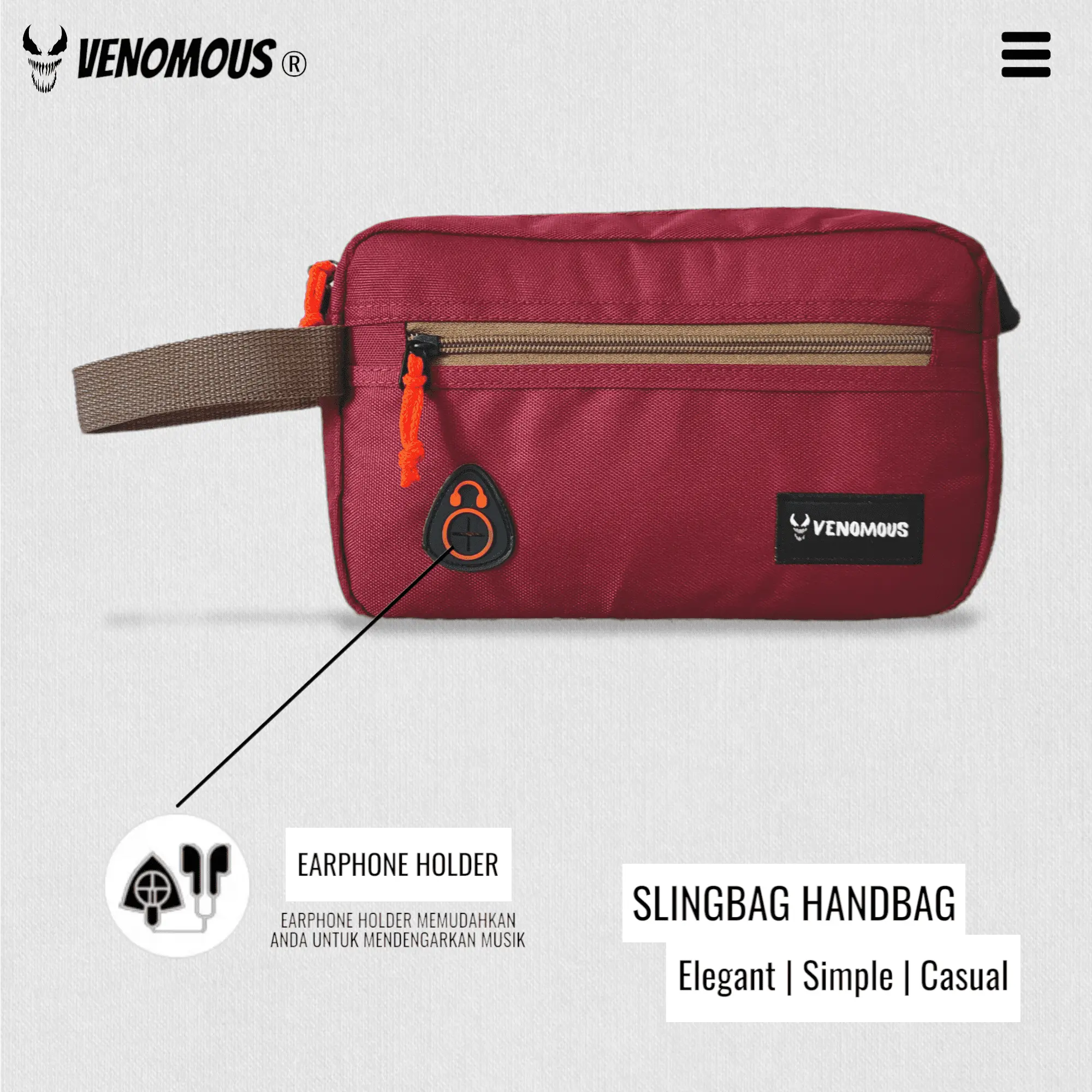 Clutch Bag Sling Bag Unisex - Tas Tangan Pouch Bag / Handbag - Marun