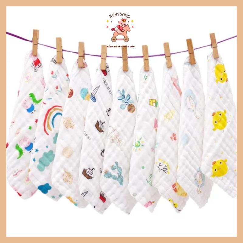 Set 10 Khăn sữa xô nhăn 6 lớp cotton mềm mại Combo 5 khăn rửa mặt cho bé hàng xuất khẩu Khăn Tắm Voi