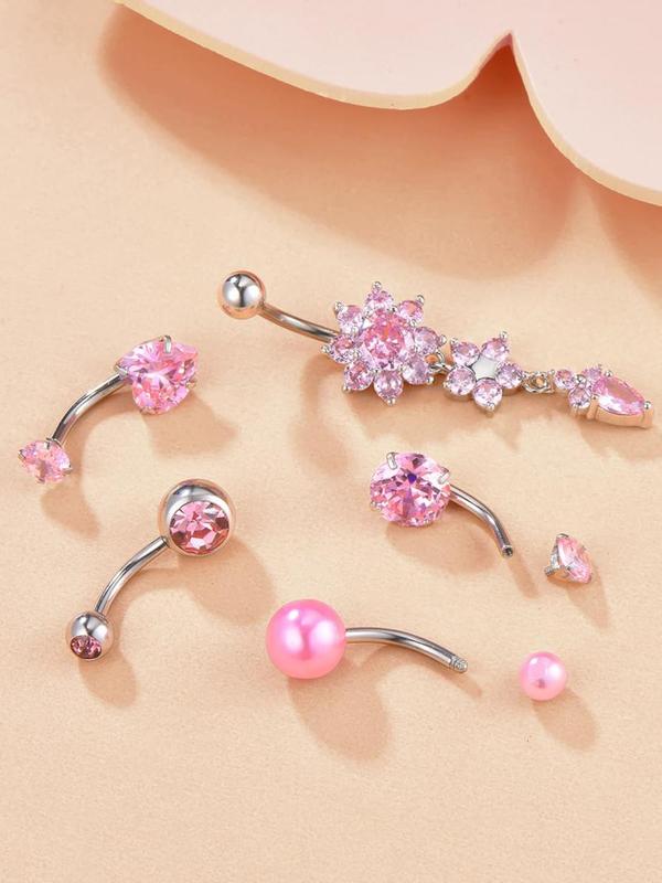 Women's Elegant Pink Minimalist Belly Rings, Trendy Exquisite Belly Piercing Jewelry, Chic Body Jewelry for Party Decor for Women & Girls 3