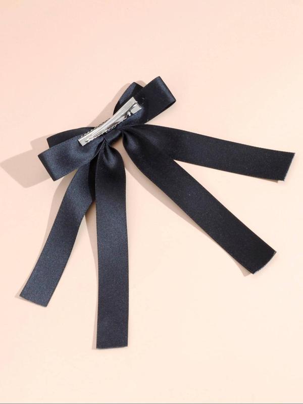 Elegant Double Layered Bow Design Hair Clip, Solid Color Long Tail French Hair Clap, Fashionable Hair Accessories for Women & Girls, Barrettes 5