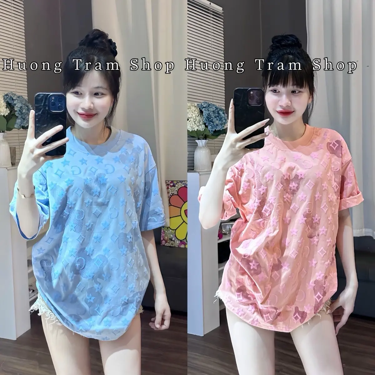 Áo Thun Freesize Cotton 2 chiều - Hoạ Tiết G Sao in nổi và Loang full áo , Hương Trầm Shop ,Form Rộng 45-70kg , Nam và Nữ Top Women Cổ Tròn ,áo thun form rộng cho nữ ,  áo thun nữ form rộng đẹp