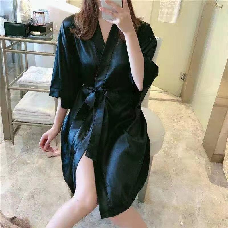 Áo Choàng Lụa Lạnh Mùa Hè, Bộ Sưu Tập 2024, Áo Choàng Tắm Khách Sạn, Áo Choàng Ngủ Buổi Sáng Bằng Lụa, Dáng Rộng, Phù Dâu, Phụ Nữ Gợi Cảm, Đồ Mặc Nhà Mỏng 2