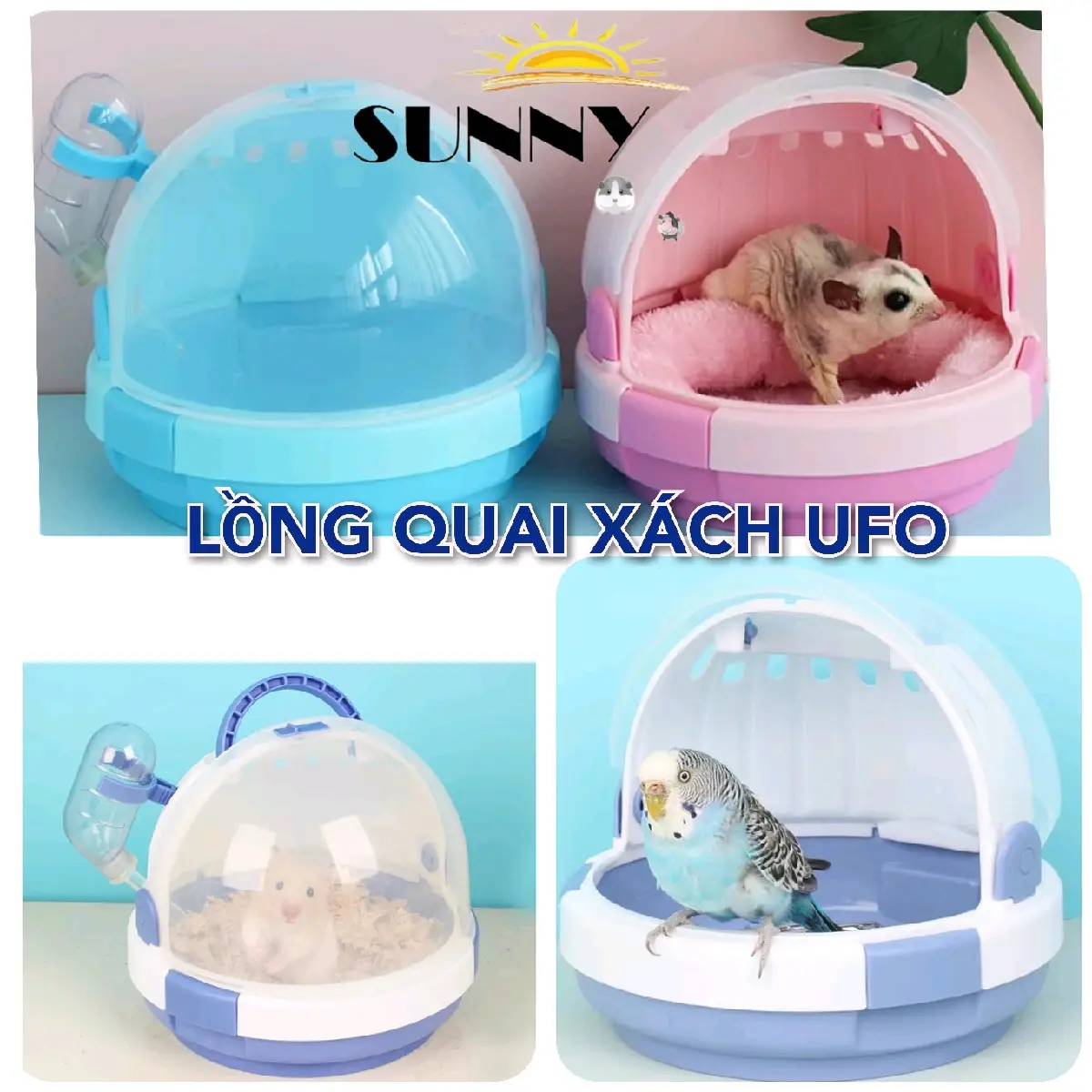 Lồng xách tay UFO vận chuyển thú cưng (hamster, yến phụng, sóc)