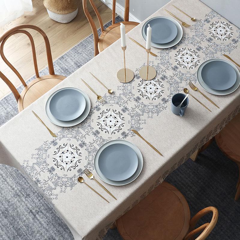 Product Introduction of Dustproof PVC Ethnic Pattern Tablecloth, 1 Count Rustic Boho Printed Dining Room Kitchen Decorative Tablescape 2