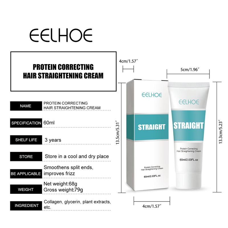 Product Introduction of Eelhoe-hair straightener cream, straighteningstraight hair softener cream, hair care, protein correction, straight hair cream, keratin correction, silky light, 60ml, replenish nutrients and hair moisture, improves dryness and branched ends 18
