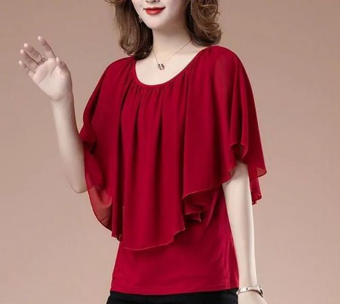 Product Introduction of Quần Áo Nữ, Ngoại Cỡ, Áo Voan, ngắn Tay, Thích Hợp Cho Mẹ TRUNG NIÊN, Quần Áo Mùa Hè, Áo Phông, Áo Cánh Dơi, Tay Lửng Váy Khiêu Vũ 32