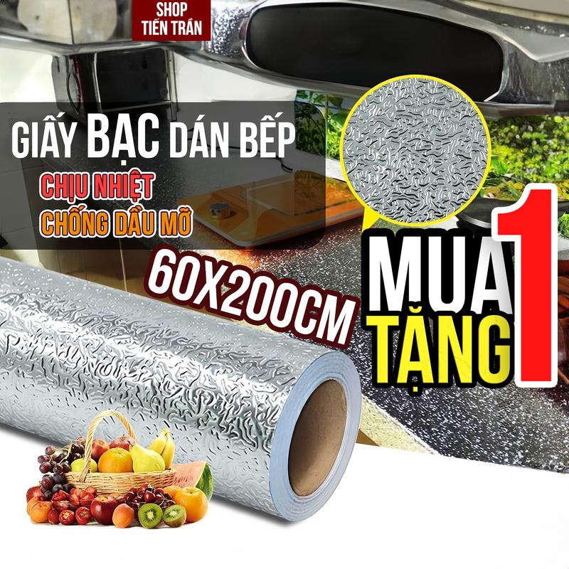 [Mua 1 Tặng 1 ] Cuộn Giấy Bạc Dán Bếp, Dán Tường Dán Kệ Tủ Chống Thấm Chịu Nhiệt (dài 2m X cao 0.6m) - Shoptientran Decor Decor Phòng Decal
