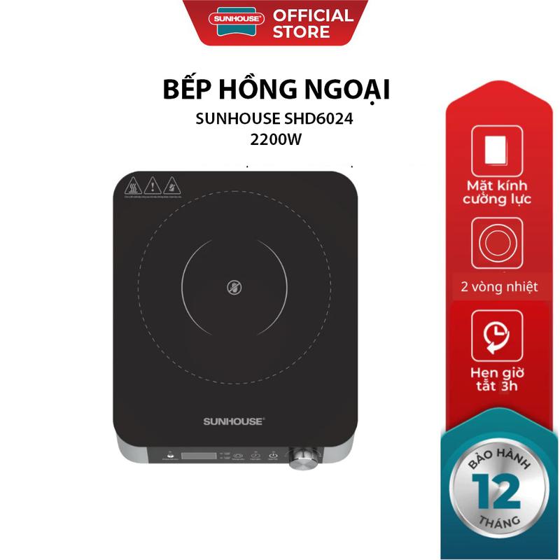 Bếp hồng ngoại 2 vòng nhiệt Sunhouse SHD6024 - Công suất 2200W - Không kén nồi chảo