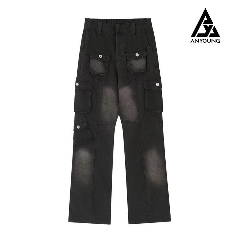 Quần Jean túi hộp Anyoung, ống rộng tôn chiều cao tôn dáng dành cho cả nam và nữ xu hướng 2023 Menswear Pants quần  âu