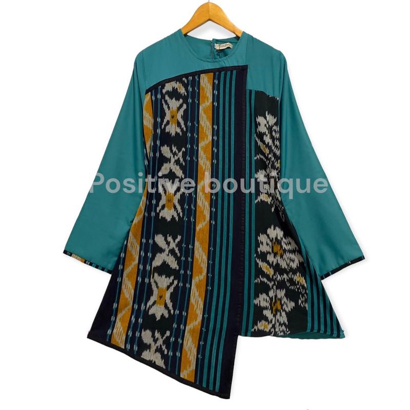 Blus couple kombinasi  tenun Bianca (B30) Batik Katun Toyobo Atasan Wanita Panjang Tangan 1
