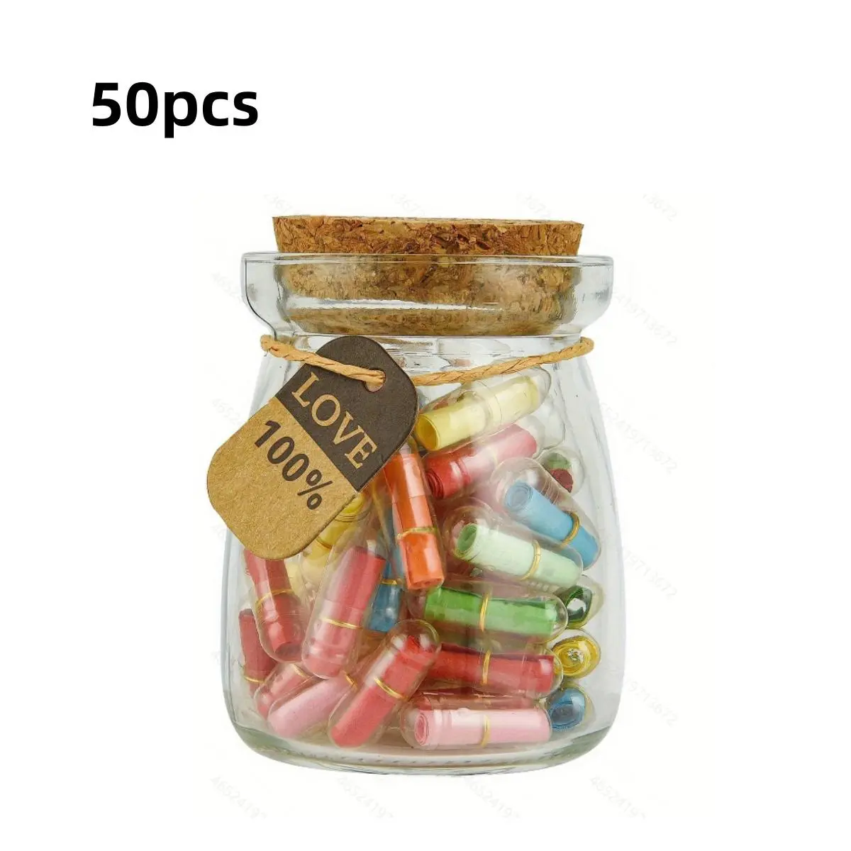 Love Capsule & Bottle, 50pcs Mini Writing Love Capsule with 1 Count Clear Bottle Set, Party Favors Gift for Wedding Birthday Festival Graduation