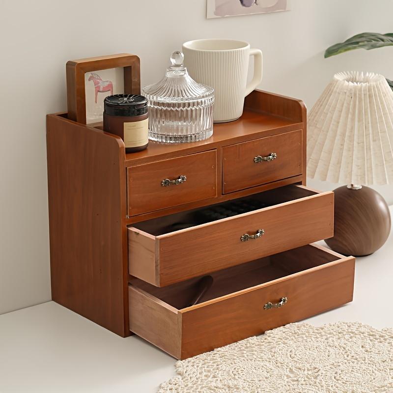 Vintage Pine Desktop Storage Cabinet with Drawers-Office Storage Solution, Freestanding Design Suitable for Kitchen and Bedroom 1