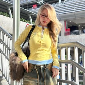 [YENG SYSTEM] Áo thun tay dài cách điệu cổ “ MYMY “ ,Áo thun tay dài 2 lớp màu vàng cho nữ