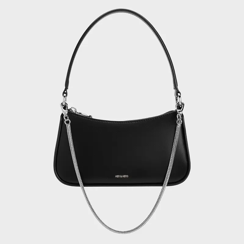 [MỞ BÁN] Túi kẹp nách SARA Bag sz 22cm chất da Microfiber 2 màu đen và bạc - HER & HERS Nữ Kem 6