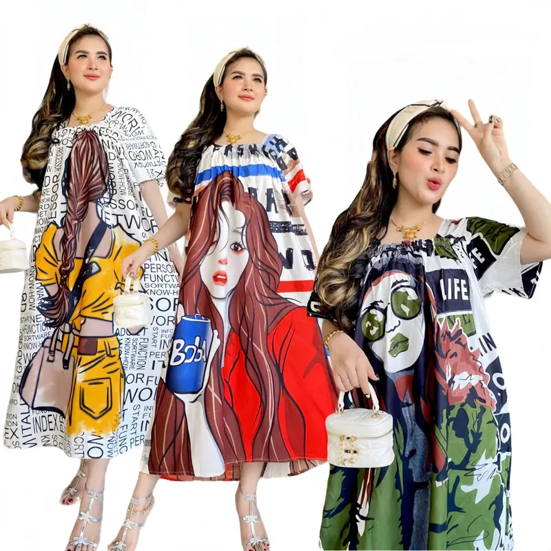 5pcs Daster Kekinian Wanita Dress Fuji Motif Busui Rayon Bumil Panjang 0
