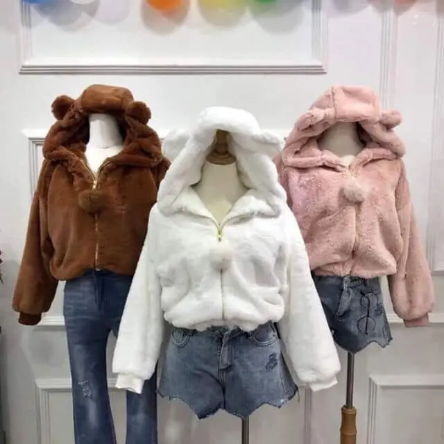 Áo lông cừu xuất khẩu tai thỏ đáng yêu ulzzang ấm mịn
