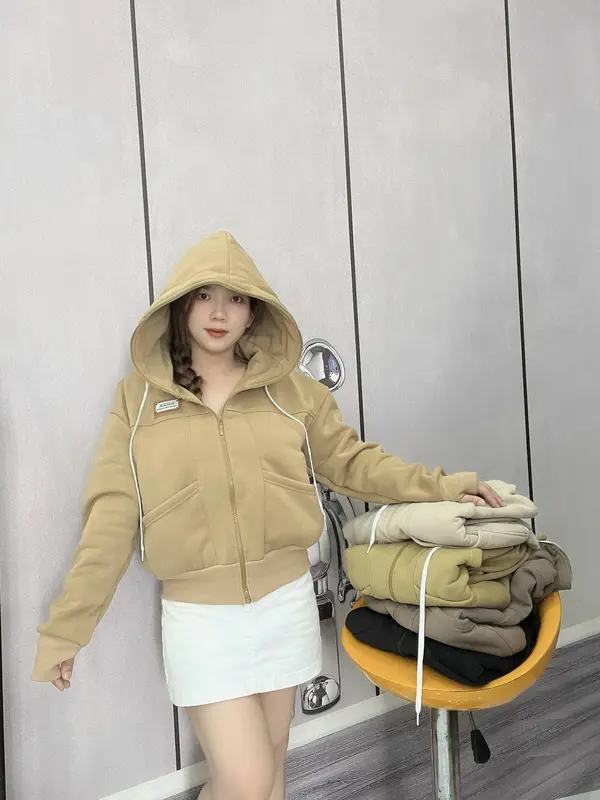 Áo Khoác Nỉ - Áo Khoác Nữ Form Lửng 6 Túi, Nón To, Tay Xỏ Ngón SUSUSHOP Top Hoodie Zíp mã FL11- FL15. Women Có Túi 5