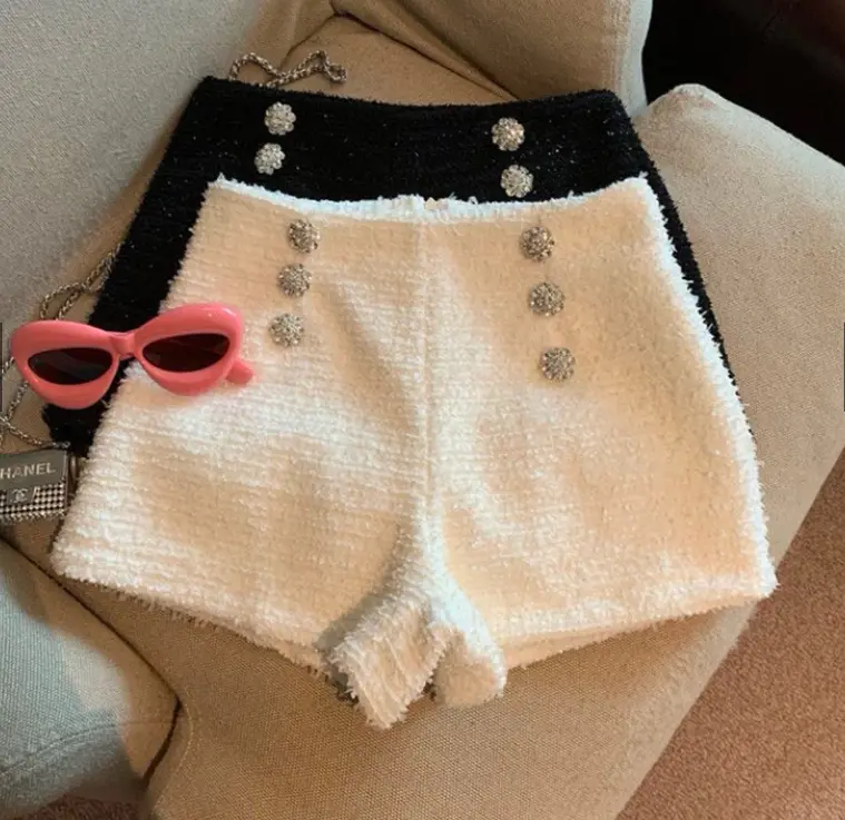 Quần Short Dạ Kim Tuyến Lưng Cao Phối 6 Khuy Cá Tính (2 lớp) - Chất Liệu Dày Dặn - Nữ, Women quần  kim sa lấp lánh