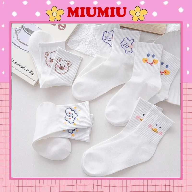 Tất cổ cao, vớ cổ cao nữ trắng hình thú dễ thương M04 Cotton Thun  Women