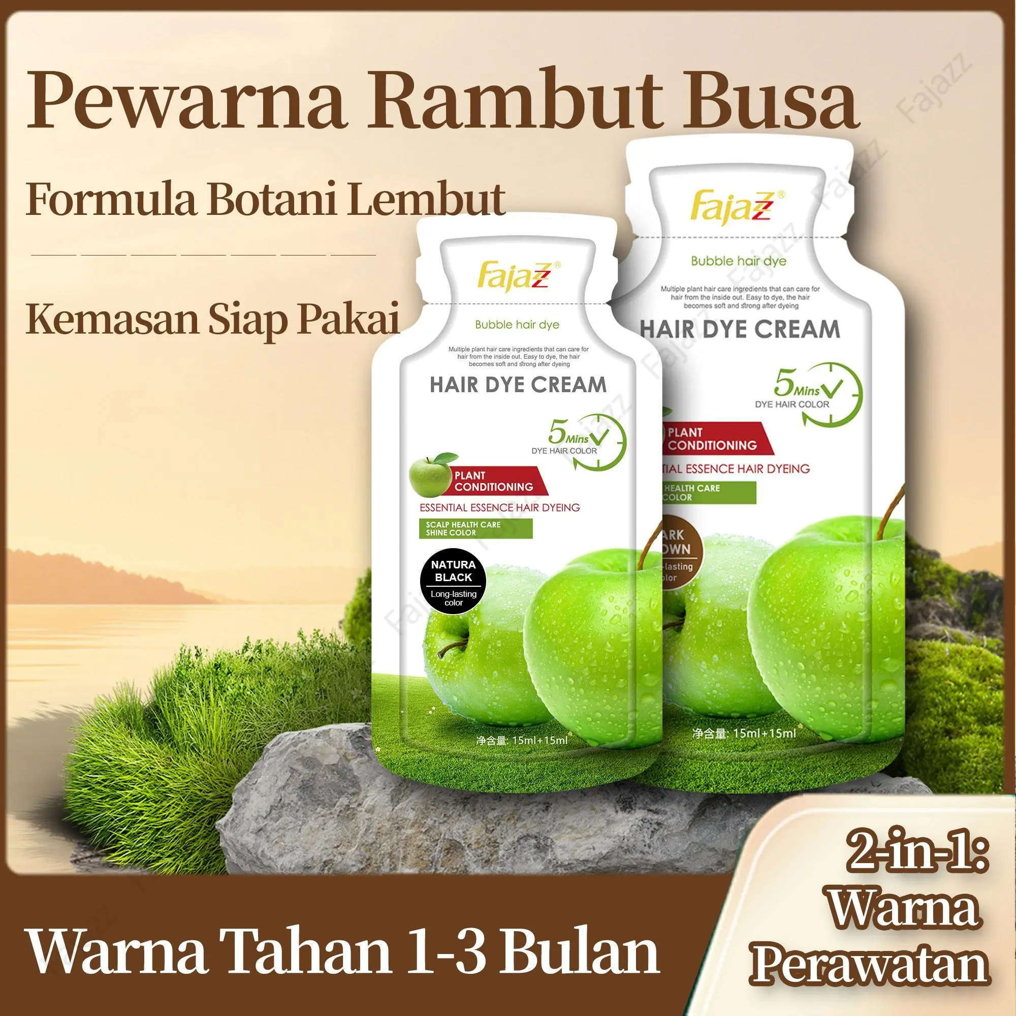 （Weekly Sale）【Fajazz】（5*30ml）②Pewarna rambut tanaman alami,  memberi Anda warna rambut muda yang alami dan indah，Hitam bisa menutupi uban，Bebas alkohol dan bahan hewani（Beli 5 bungkus dan dapatkan kondisioner  percobaan gratis）【COD】