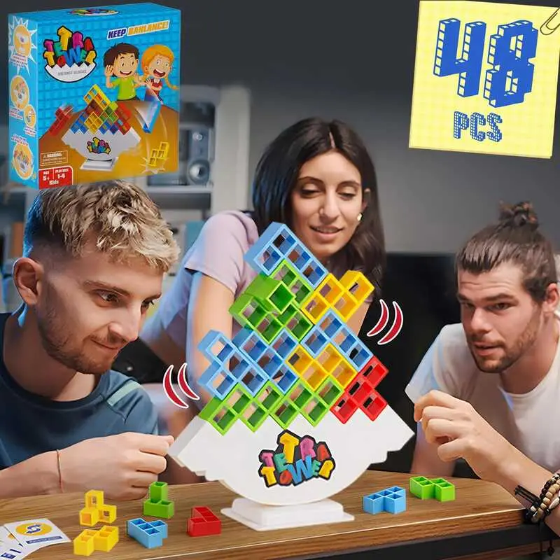 64PCS Tetra Tower Fun Balance Stacking Building Bloc Board for Kids Adults Friends Team Dorm Family Game Night and Partie
